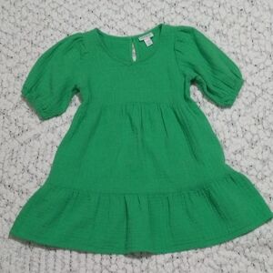 Cat & Jack Vibrant Green Casual Kids Dress Side Pockets 100% COTTON Size S 6-7